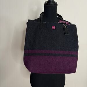 COACH Signature Stripe Wool Tote Black Purple F24786